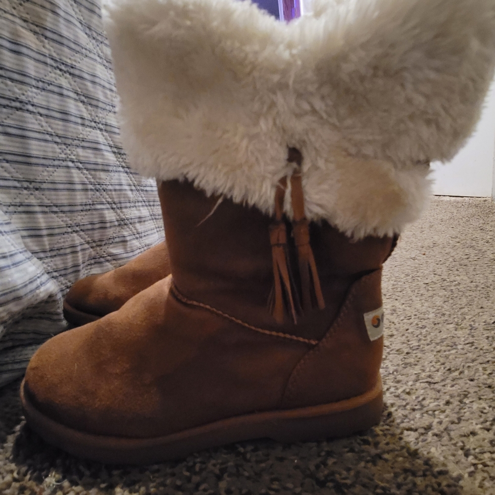 GIRLS' MAKALU BIG KID ICELAND TAN SUEDE WINTER BOOTS SIZE 4 !!!!๐ข โค ๐๐๐๐ - Picture 9 of 14